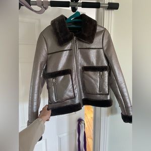 River Island metallic faux-fur lined jacket